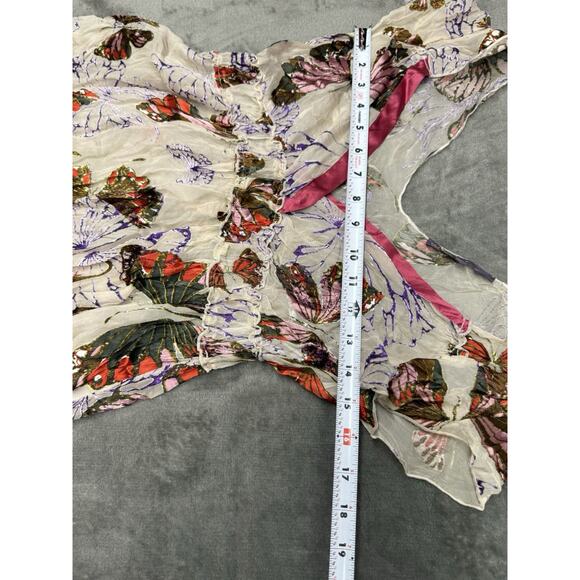 NWT Hale Bob Silk Butterfly Print Dress Pink Trim Size M Boho Resort Style - Picture 7 of 11